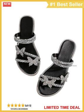 Rhinestone Butterfly Flat Sandals Strappy Open Toe Slip On